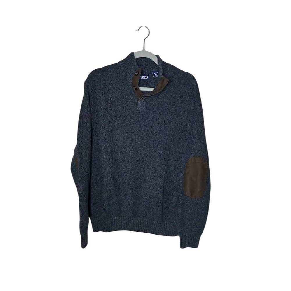 Chaps Men's Gray Henley Sweater with Elbow Patches Casual XL